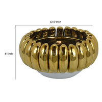 Milly Decorative Bowl, Raised Petal Rim, Gold Metallic Ceramic 13 Inch -BM335055