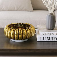 Milly Decorative Bowl, Raised Petal Rim, Gold Metallic Ceramic 13 Inch -BM335055