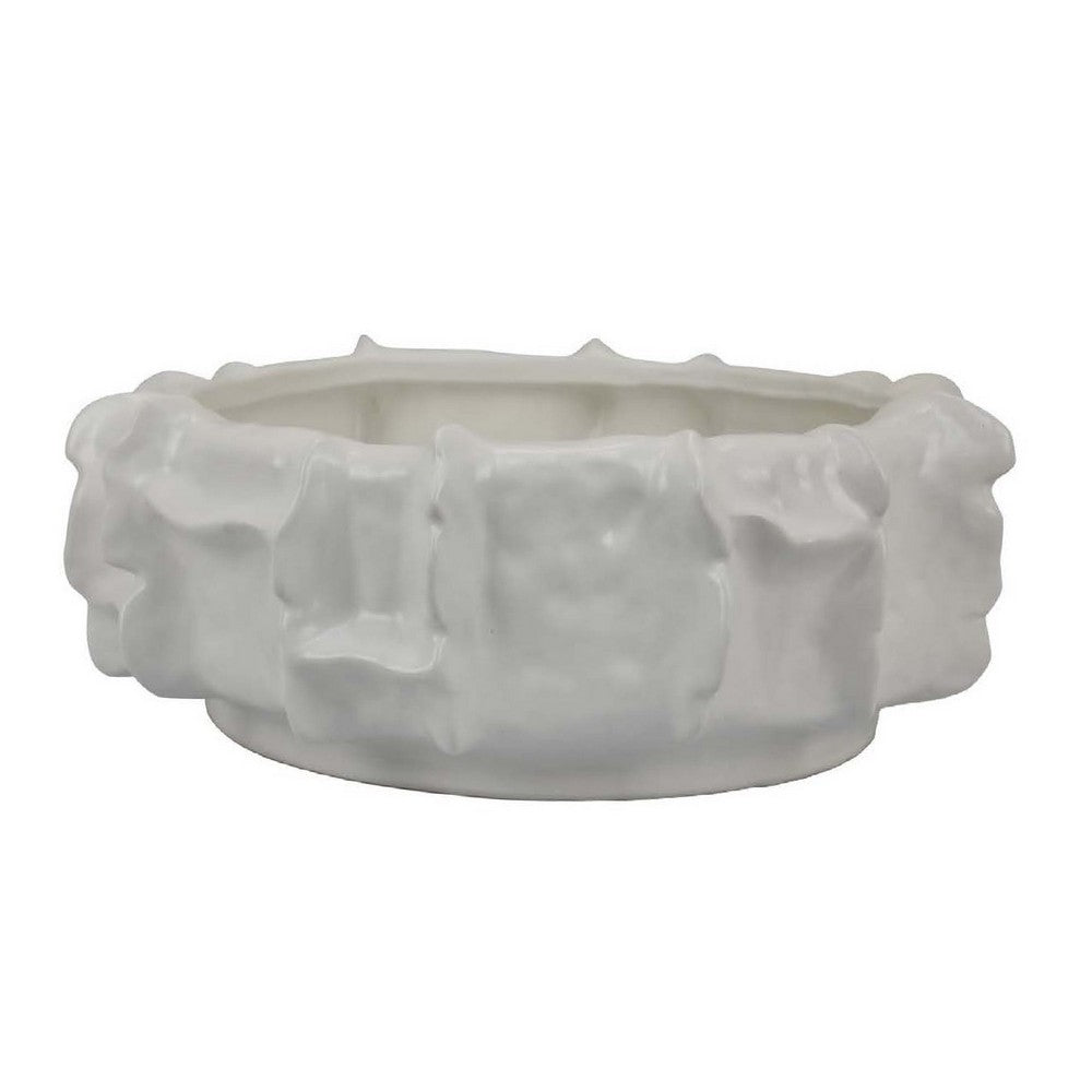 Dandy Decorative Bowl with Organic Textures, Glossy White Ceramic -BM335063