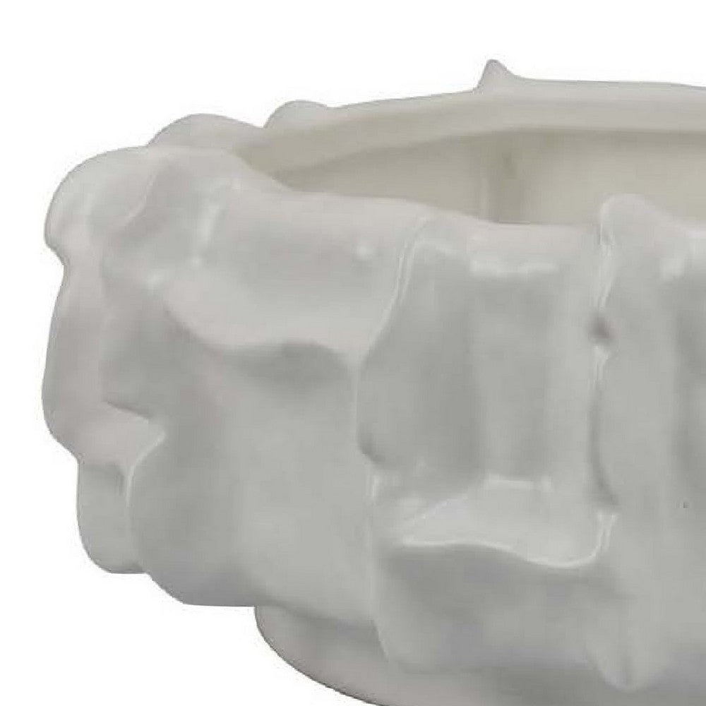 Dandy Decorative Bowl with Organic Textures, Glossy White Ceramic -BM335063