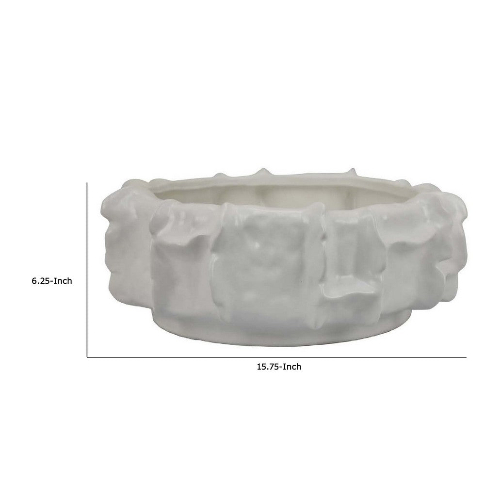 Dandy Decorative Bowl with Organic Textures, Glossy White Ceramic -BM335063