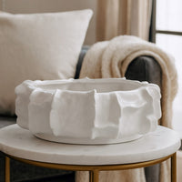 Dandy Decorative Bowl with Organic Textures, Glossy White Ceramic -BM335063