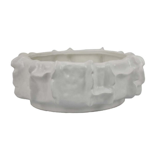 Dandy Decorative Bowl with Organic Textures, Glossy White Ceramic -BM335063
