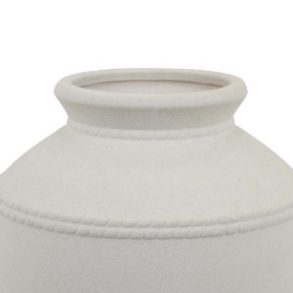 Samie Round Accent Vase, Rope-Like Details, White Ceramic 12 Inch -BM335064