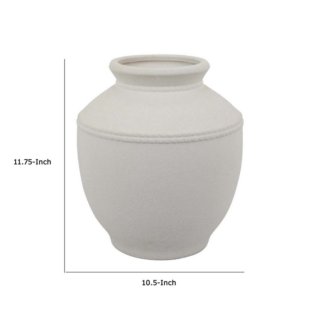 Samie Round Accent Vase, Rope-Like Details, White Ceramic 12 Inch -BM335064