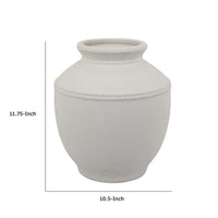 Samie Round Accent Vase, Rope-Like Details, White Ceramic 12 Inch -BM335064