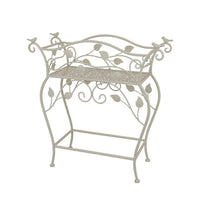 Philip Plant Stand Table, Scrolled Vine Details, Curved White Metal -BM335066