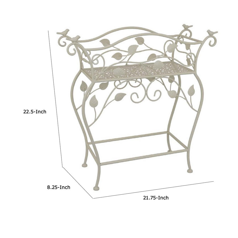 Philip Plant Stand Table, Scrolled Vine Details, Curved White Metal -BM335066