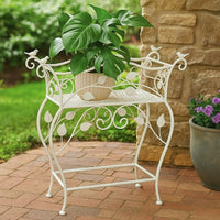 Philip Plant Stand Table, Scrolled Vine Details, Curved White Metal -BM335066