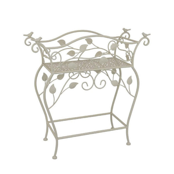 Philip Plant Stand Table, Scrolled Vine Details, Curved White Metal -BM335066