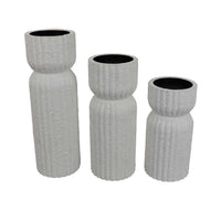 Solano Tall Candleholder Set of 3, Ribbed Texture, White Carved Wood  - BM335068