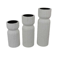Solano Tall Candleholder Set of 3, Ribbed Texture, White Carved Wood  - BM335068