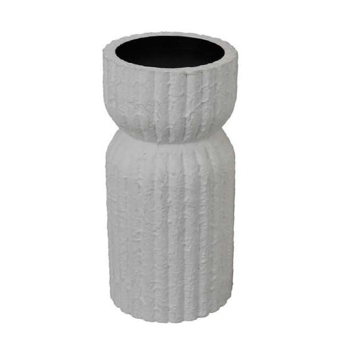 Solano Tall Candleholder Set of 3, Ribbed Texture, White Carved Wood  - BM335068