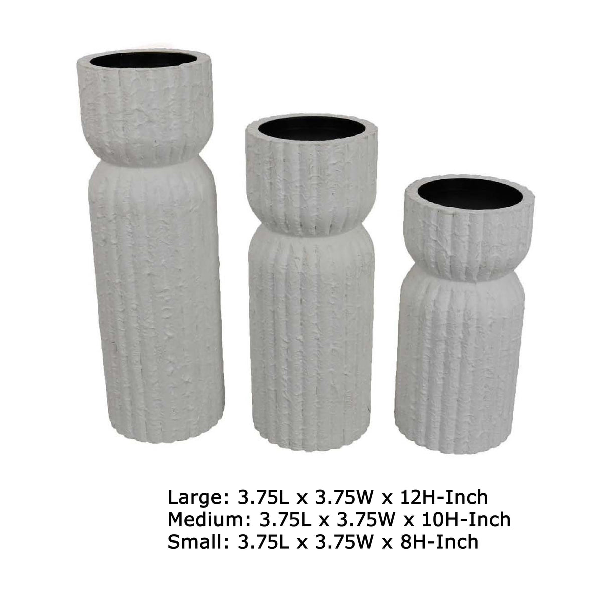 Solano Tall Candleholder Set of 3, Ribbed Texture, White Carved Wood  - BM335068