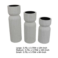 Solano Tall Candleholder Set of 3, Ribbed Texture, White Carved Wood  - BM335068