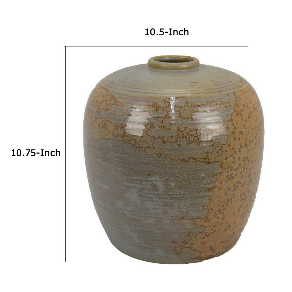 Simie Decorative Round Vase, Subtle Texture Brown Gray Ceramic 11 Inch -BM335071