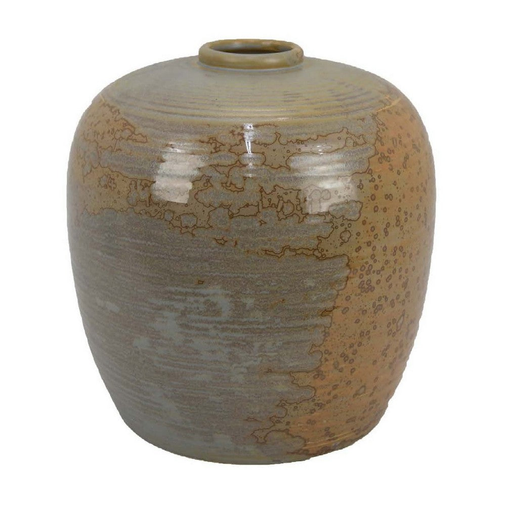 Simie Decorative Round Vase, Subtle Texture Brown Gray Ceramic 11 Inch -BM335071