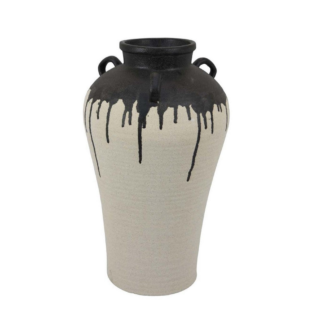 Caleb Accent Vase with Drip Pattern and Handles, Black Gray Ceramic -BM335073