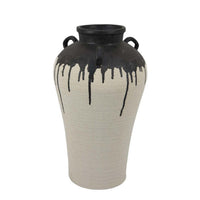 Caleb Accent Vase with Drip Pattern and Handles, Black Gray Ceramic -BM335073