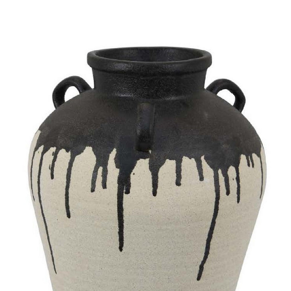 Caleb Accent Vase with Drip Pattern and Handles, Black Gray Ceramic -BM335073