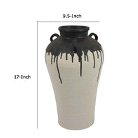 Caleb Accent Vase with Drip Pattern and Handles, Black Gray Ceramic -BM335073