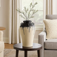 Caleb Accent Vase with Drip Pattern and Handles, Black Gray Ceramic -BM335073