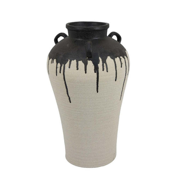 Caleb Accent Vase with Drip Pattern and Handles, Black Gray Ceramic -BM335073