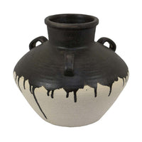 Caleb Accent Vase with Drip Pattern, Angled Handles Black Gray Ceramic -BM335074