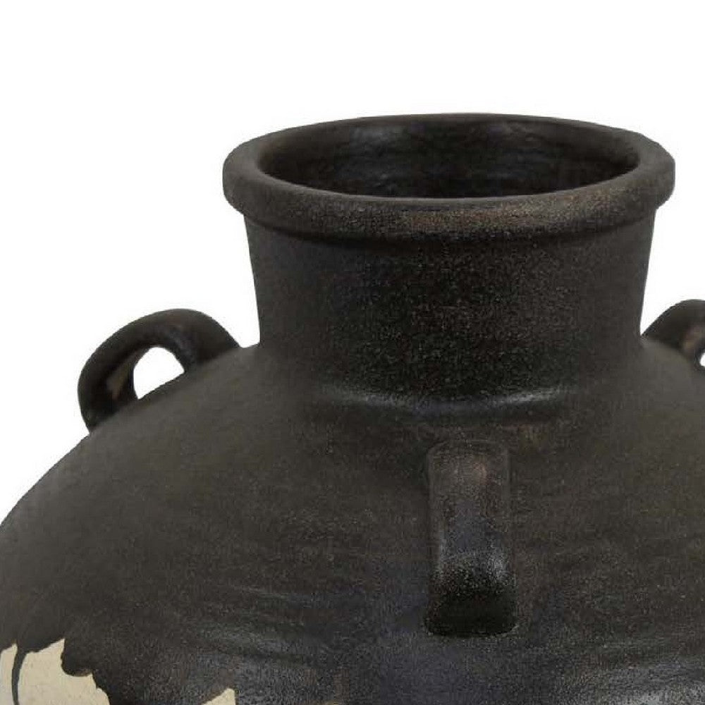 Caleb Accent Vase with Drip Pattern, Angled Handles Black Gray Ceramic -BM335074