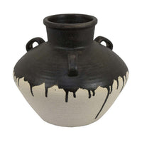 Caleb Accent Vase with Drip Pattern, Angled Handles Black Gray Ceramic -BM335074