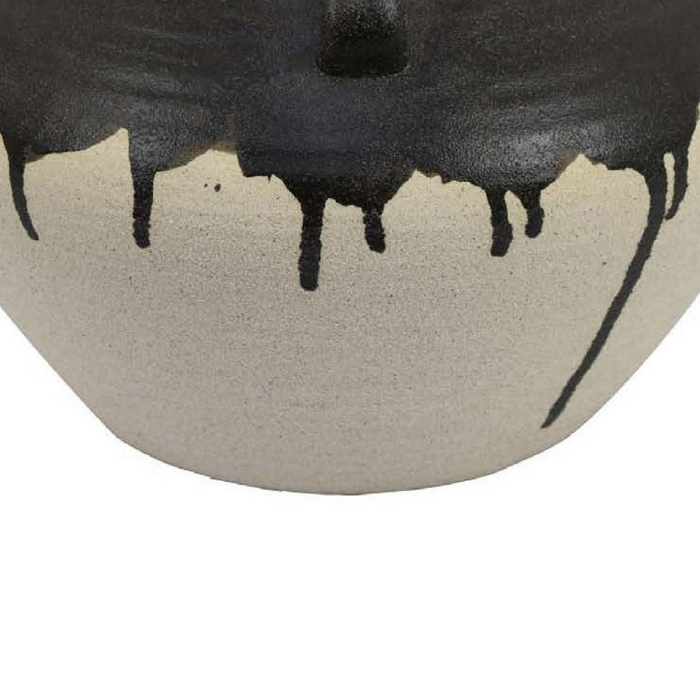 Caleb Accent Vase with Drip Pattern, Angled Handles Black Gray Ceramic -BM335074