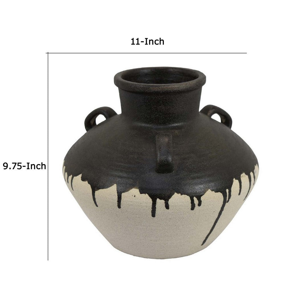 Caleb Accent Vase with Drip Pattern, Angled Handles Black Gray Ceramic -BM335074