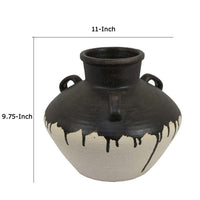 Caleb Accent Vase with Drip Pattern, Angled Handles Black Gray Ceramic -BM335074