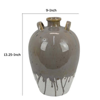 Caleb Accent Vase with Drip Pattern, Angled Handles Beige Gray Ceramic -BM335075