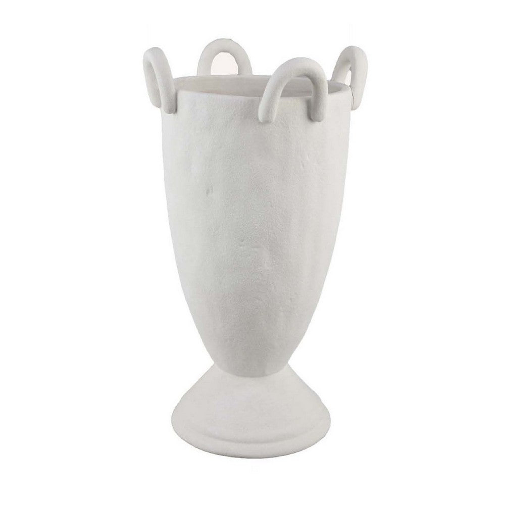 Fiji Accent Planter w Loop Handles, Pedestal White Ceramic 16 Inch -BM335079