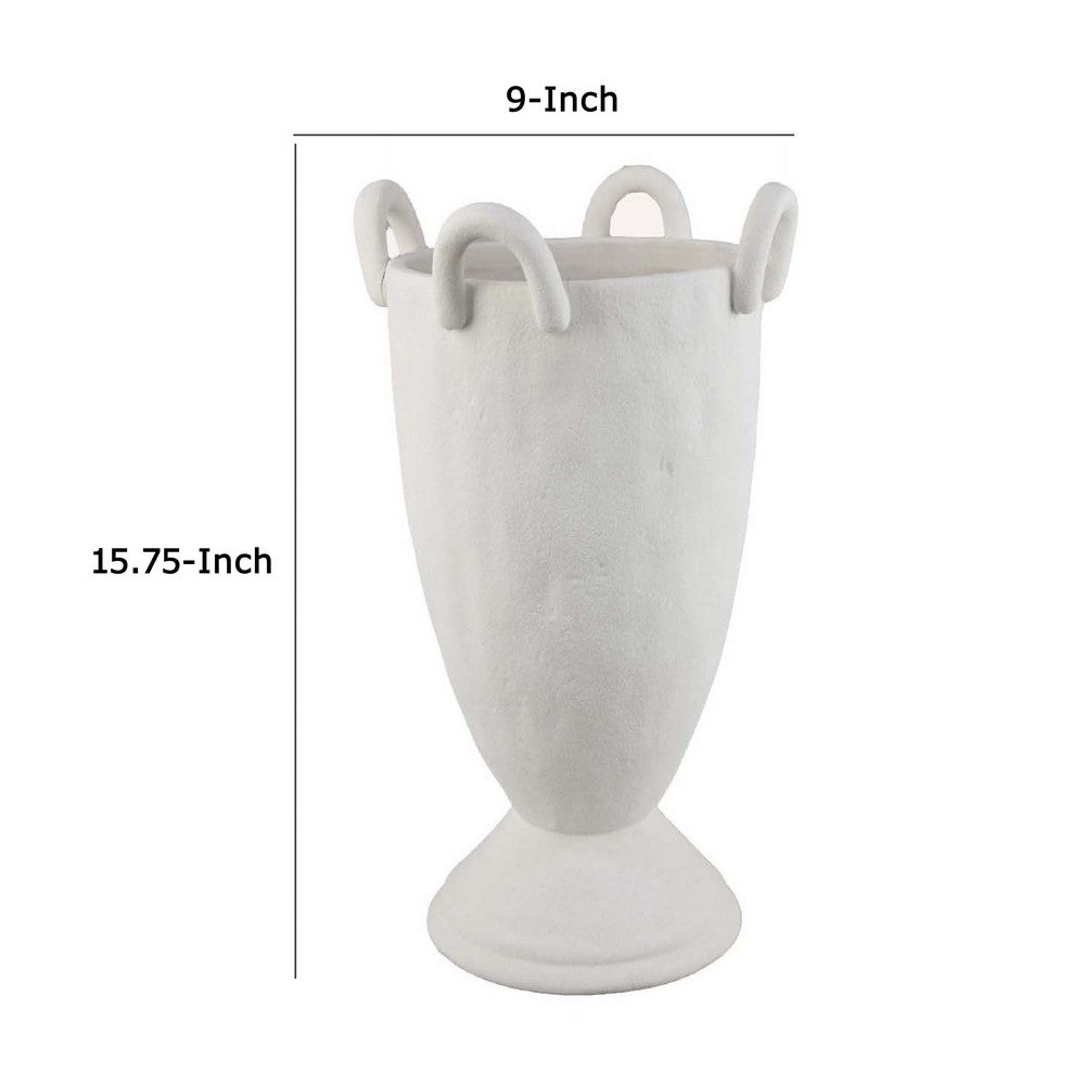 Fiji Accent Planter w Loop Handles, Pedestal White Ceramic 16 Inch -BM335079