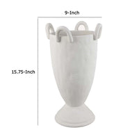 Fiji Accent Planter w Loop Handles, Pedestal White Ceramic 16 Inch -BM335079