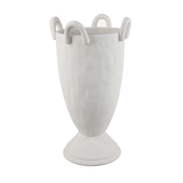 Fiji Accent Planter w Loop Handles, Pedestal White Ceramic 16 Inch -BM335079