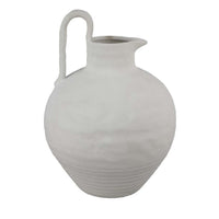 Siela Jug Style Vase with Extended Loop, Ribbed Details, White Ceramic -BM335080