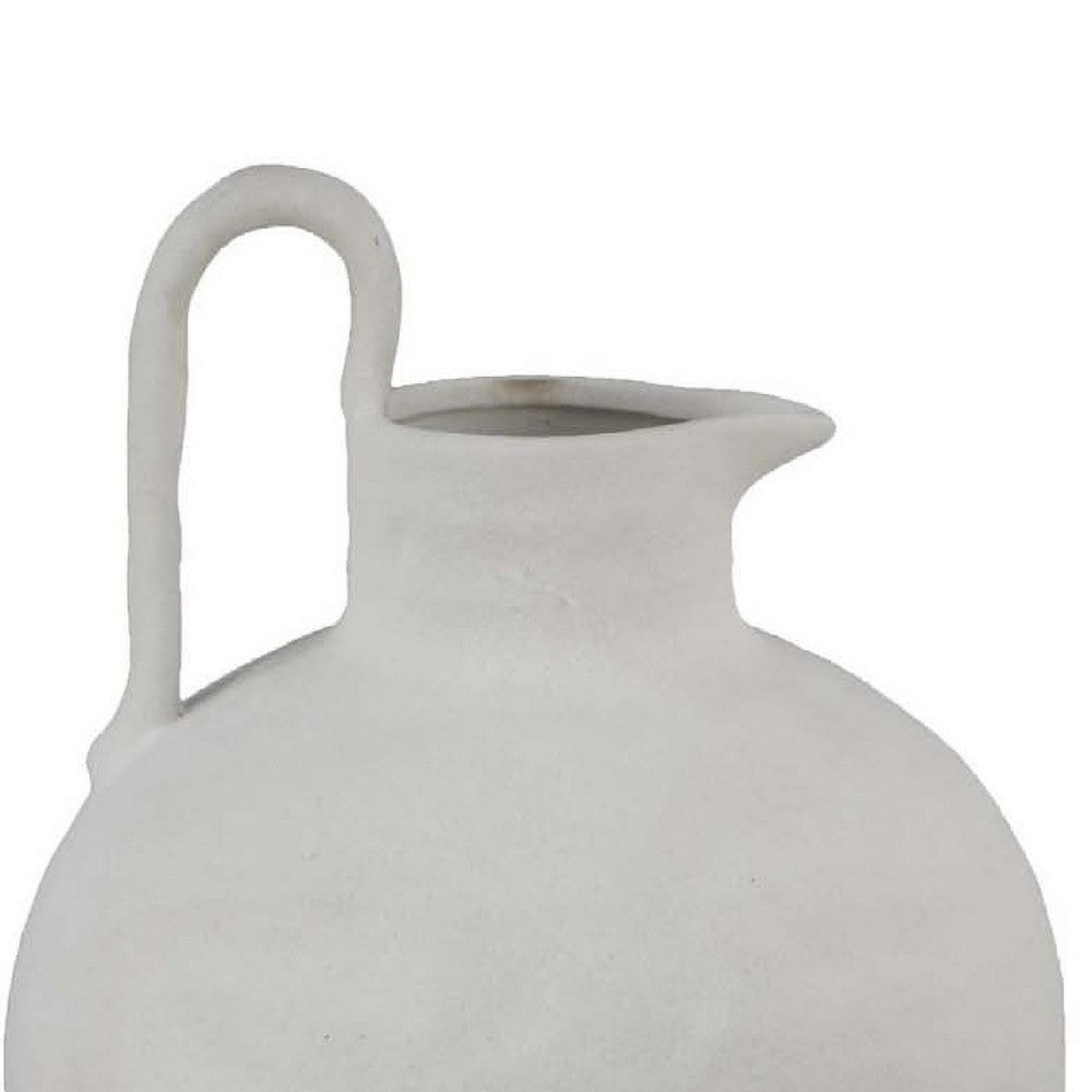 Siela Jug Style Vase with Extended Loop, Ribbed Details, White Ceramic -BM335080