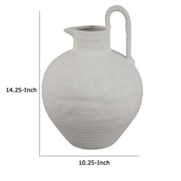 Siela Jug Style Vase with Extended Loop, Ribbed Details, White Ceramic -BM335080