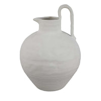 Siela Jug Style Vase with Extended Loop, Ribbed Details, White Ceramic -BM335080