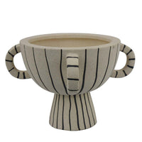 Javier Accent Planter with Loop Handles, Pedestal Black Beige Ceramic -BM335082