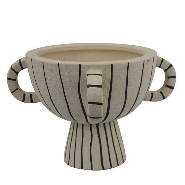 Javier Accent Planter with Loop Handles, Pedestal Black Beige Ceramic -BM335082