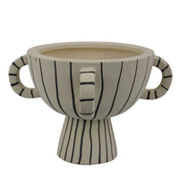 Javier Accent Planter with Loop Handles, Pedestal Black Beige Ceramic -BM335082