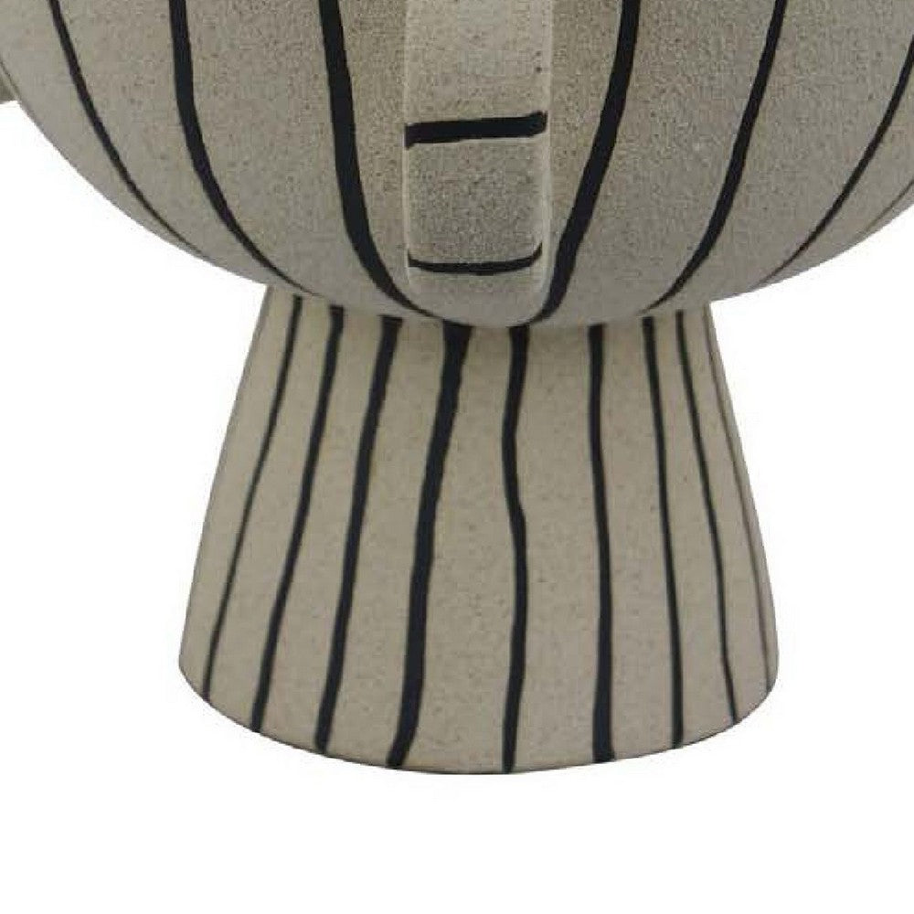 Javier Accent Planter with Loop Handles, Pedestal Black Beige Ceramic -BM335082