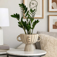 Javier Accent Planter with Loop Handles, Pedestal Black Beige Ceramic -BM335082