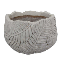 Sicily Accent Planter with Leaf Embossed Surface, Flared Gray Resin -BM335083