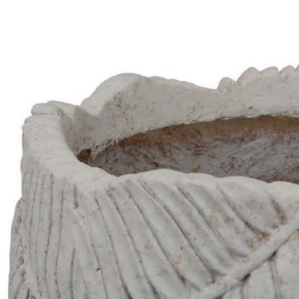 Sicily Accent Planter with Leaf Embossed Surface, Flared Gray Resin -BM335083