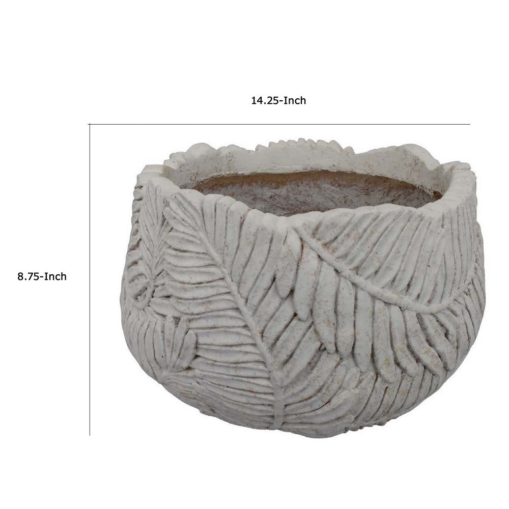 Sicily Accent Planter with Leaf Embossed Surface, Flared Gray Resin -BM335083